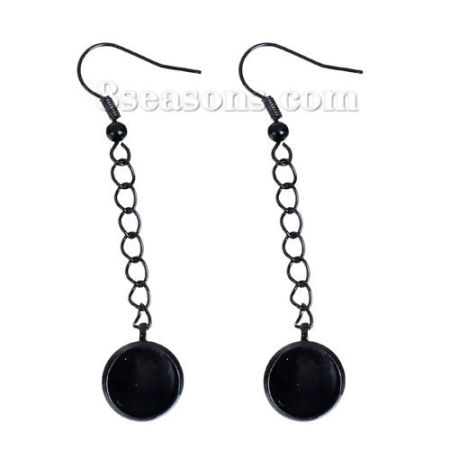 Pendientes Soporta a cabachones Latón de Ronda y Negro Cabochon Ajustes 10mm 59mm x 12mm, 2 Unidades