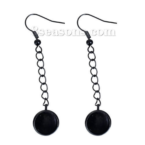 Imagen de Pendientes Soporta a cabachones Latón de Ronda y Negro Cabochon Ajustes 10mm 59mm x 12mm, 2 Unidades