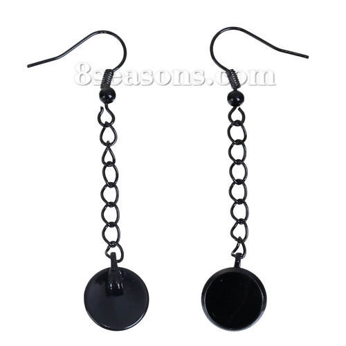 Imagen de Pendientes Soporta a cabachones Latón de Ronda y Negro Cabochon Ajustes 10mm 59mm x 12mm, 2 Unidades