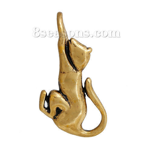 Picture of Brass Hook Clasps Cat Gold Tone Antique Gold 27mm(1 1/8") x 13mm( 4/8"), 2 PCs