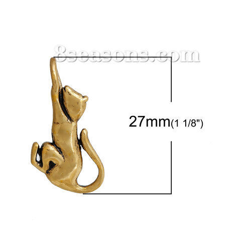 Picture of Brass Hook Clasps Cat Gold Tone Antique Gold 27mm(1 1/8") x 13mm( 4/8"), 2 PCs