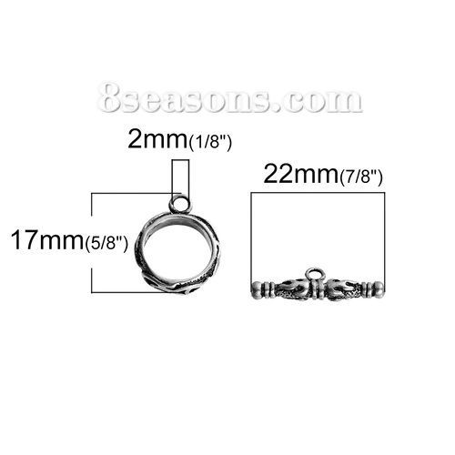 Bild von Messing Knebelverschluss Rund Antiksilber mit Flammen Feuer Muster 22mm x 7mm, 17mmx 14mm, 2 Sets