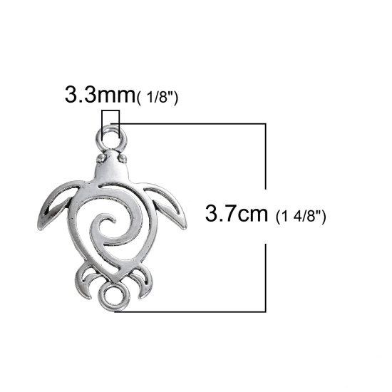 Image de Bijoux d'Océan Connecteur de Bijoux au Style Bohème Chic en Alliage de Zinc Tortue Argent Vieilli Creux 37mm x 28mm, 20 Pcs