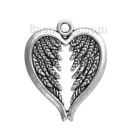 Picture of Zinc Metal Alloy Magnetic Pendants Heart Angel Wing Carved Can Open  