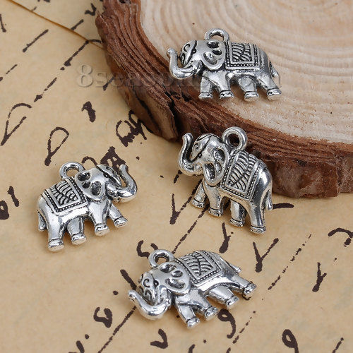 Imagen de Aleación del Cinc Boho Chic Charms Elefante Plata Antigua 3D 19mm x 16mm, 20 Unidades
