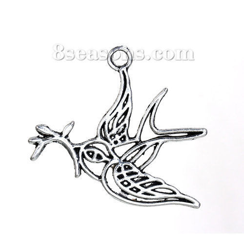 Immagine di Lega di Zinco Ciondoli Rondine Argento Antico Filigrana 33mm x 30mm , 30 Pz