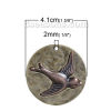 Picture of Zinc Based Alloy Hammered Pendants Round Antique Copper & Antique Bronze Swallow Bird 41mm(1 5/8") Dia, 2 PCs