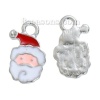 Immagine di Lega di Zinco Charms Babbo Natale Tono Argento Bianco & Rosso (Addetti ss4 Strass) Smalto 17mm x 11mm , 10 Pz