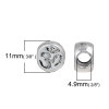 Picture of Zinc Based Alloy Yoga Healing European Style Large Hole Charm Beads Round Antique Silver Yoga OM /Aum Carved About 11mm( 3/8") x 10mm( 3/8"), Hole: Approx 4.9mm, 10 PCs
