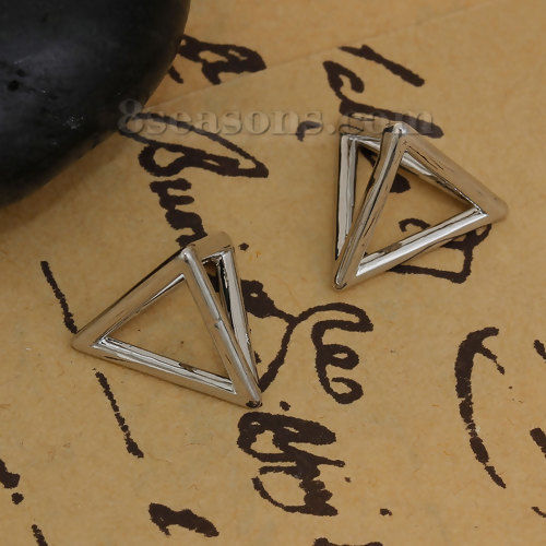 Image de Breloque 3D en Laiton Trois Prisme Géométrique Creux Argent Mat 14mm x 12mm, 3 Pcs