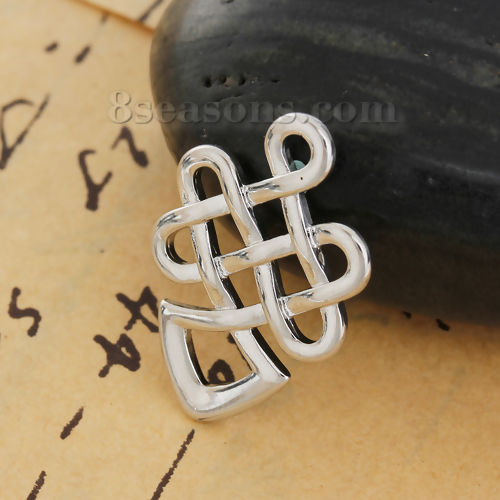 Image de Breloque en Laiton Poisson Nœuds Celtique Creux Argent Mat 26mm x 17mm, 3 Pcs
