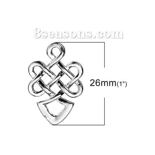 Image de Breloque en Laiton Poisson Nœuds Celtique Creux Argent Mat 26mm x 17mm, 3 Pcs