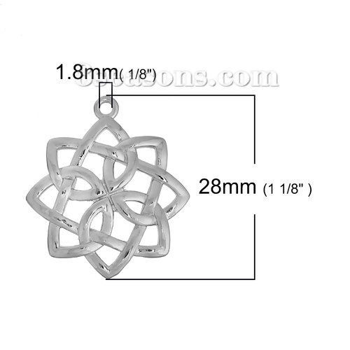 Image de Breloque en Laiton Fleur Nœuds Celtique Creux Argent Mat 28mm x 25mm, 3 Pcs                                                                                                                                                                                   
