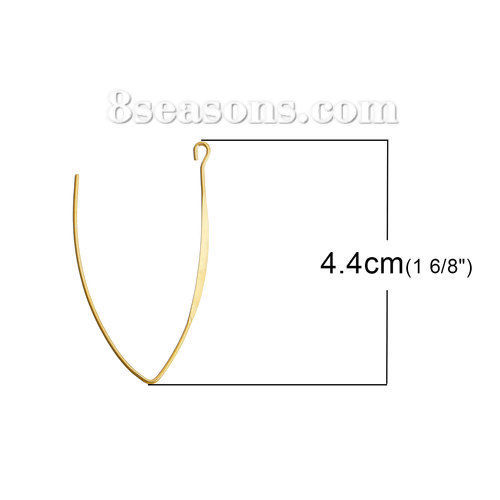 Picture of Brass Ear Wire Hooks Earring Findings Wishbone Gold Plated W/ Loop 44mm(1 6/8") x 20mm( 6/8"), Post/ Wire Size: (20 gauge), 10 Pairs                                                                                                                          