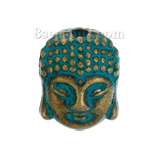 Image de Perles en Alliage de Zinc 3D Bouddha Patine Bronze Antique 11mm x 9mm, Taille de Trou: 1.7mm, 20 Pcs