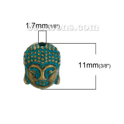 Picture of Zinc Based Alloy 3D Patina Beads Buddha Antique Bronze 11mm x 9mm, Hole: Approx 1.7mm, 20 PCs