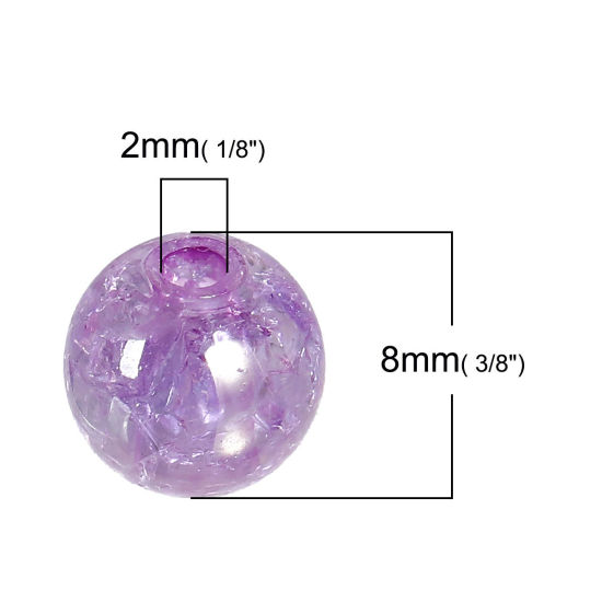 Imagen de Acrílico de Cuentas Chicle Bola , Púrpura Claro , AB Color Agrietado 8mm Diámetro, Agujero: acerca de 2mm, 200 Unidades