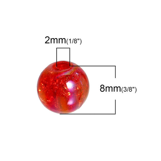 Image de Perle Bubblegum en Acrylique Balle Rouge Couleur AB Craqué 8mm Dia, Taille de Trou: 2mm, 200 Pcs