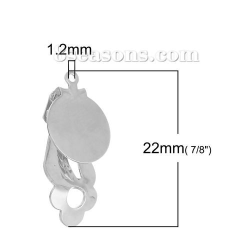 Imagen de Clip de oreja Soporta a cabachones Latón de Ronda , Tono de Plata Cabochon Ajustes 12mm 22mm x 12mm, 10 Unidades