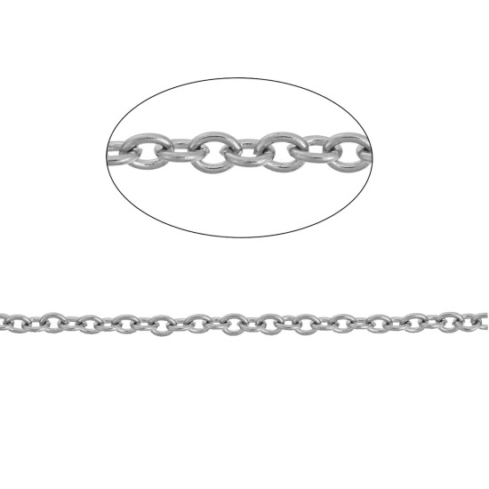 Picture of 304 Stainless Steel Jewelry Necklace Oval Silver Tone Link Cable Chain 59.5cm(23 3/8") long, Chain Size: 3x2.5mm(1/8"x1/8"), 2 PCs