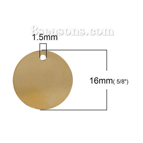 Bild von Messing Charms Blank Schild zu Gravieren Rund Messingfarbe 16mm D., 10 Stücke