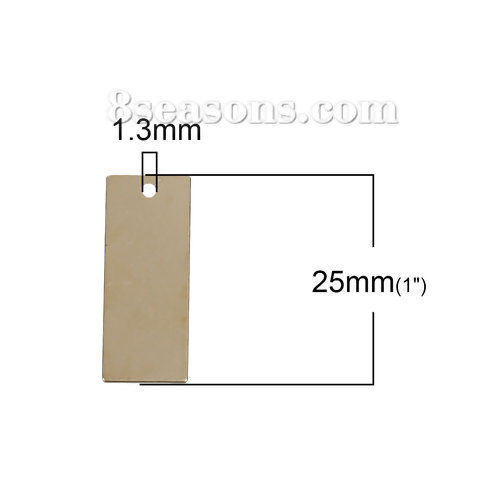 Bild von Messing Charms Blank Schild zu Gravieren Rechteck Vergoldet 25mm x 10mm, 10 Stücke                                                                                                                                                                            