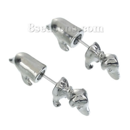 Double Face Boucles d'Oreilles 3D Argent Mat Chien 25mm x 9mm, Epaisseur de Fil: (21 gauge), 2 Pcs