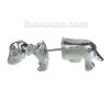Picture of 3D Double Sided Ear Post Stud Earrings Silver Tone Dog Animal 25mm(1") x 9mm( 3/8"), Post/ Wire Size: (21 gauge), 2 PCs