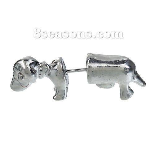 Bild von 3D Doppelseitige Ohrringe Ohrstecker Silberfarbe Hund 25mm x 9mm Drahtstärke: (21 gauge) 2 Stück