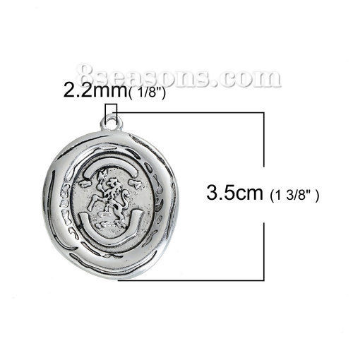 Bild von Zinklegierung Wachssiegel Anhänger Chelsea Motiv Unregelmäßig Antiksilber 35mm x 29mm, 3 Stücke