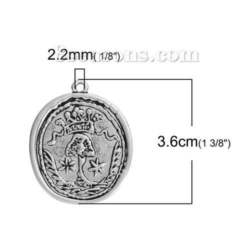 Picture of Zinc Based Alloy Wax Seal Pendants Irregular Antique Silver Color Crown Tree 36mm(1 3/8") x 29mm(1 1/8"), 3 PCs
