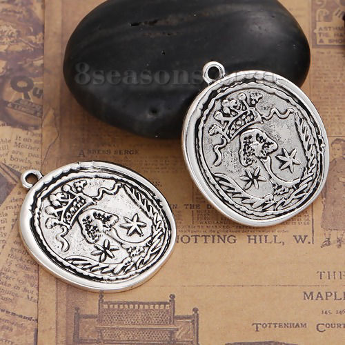 Picture of Zinc Based Alloy Wax Seal Pendants Irregular Antique Silver Color Crown Tree 36mm(1 3/8") x 29mm(1 1/8"), 3 PCs
