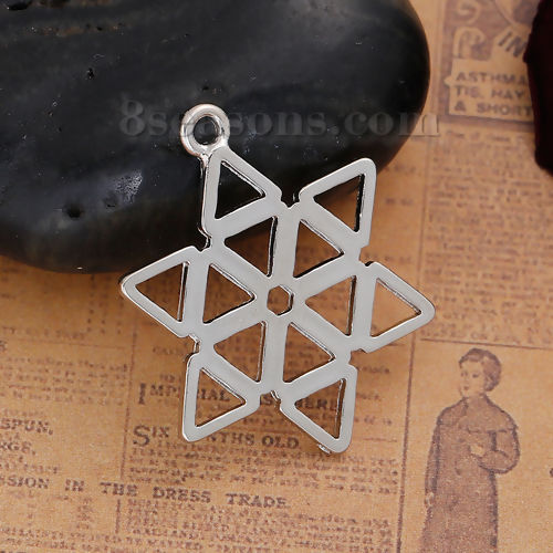 Picture of Zinc Based Alloy Religious Jewelry Star Of David Pendants Silver Tone Hollow 33mm(1 2/8") x 25mm(1"), 10 PCs