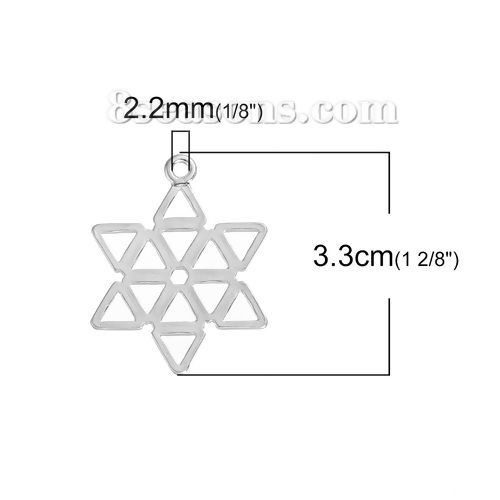 Imagen de Zamak Joyería Religiosa Estrella de David Colgantes Tono de Plata Hueco 33mm x 25mm, 10 Unidades