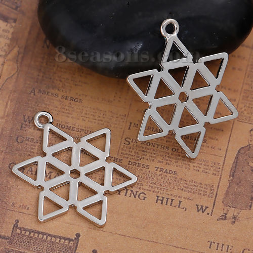 Imagen de Zamak Joyería Religiosa Estrella de David Colgantes Tono de Plata Hueco 33mm x 25mm, 10 Unidades