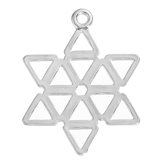 Imagen de Zamak Joyería Religiosa Estrella de David Colgantes Tono de Plata Hueco 33mm x 25mm, 10 Unidades