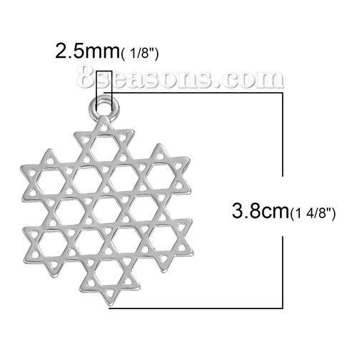 Imagen de Zamak Joyería Religiosa Estrella de David Colgantes Tono de Plata Hueco 38mm x 30mm, 10 Unidades