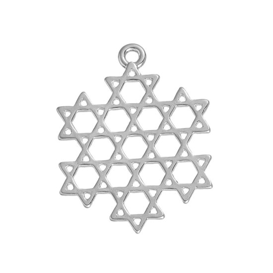 Imagen de Zamak Joyería Religiosa Estrella de David Colgantes Tono de Plata Hueco 38mm x 30mm, 10 Unidades