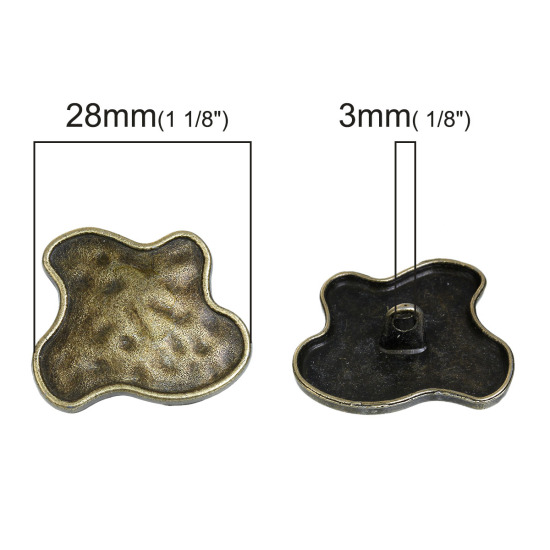 Picture of Zinc Based Alloy Hammered Metal Sewing Shank Buttons Irregular Antique Bronze Butterfly Carved 28mm(1 1/8") x 24mm(1"), 2 PCs