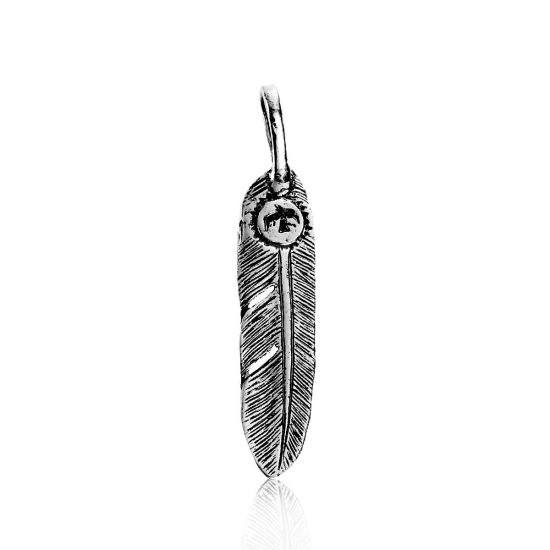 Image de Pendentif en Laiton Plume Aigles Argent Vieilli 41mm x 8mm, 2 Pcs