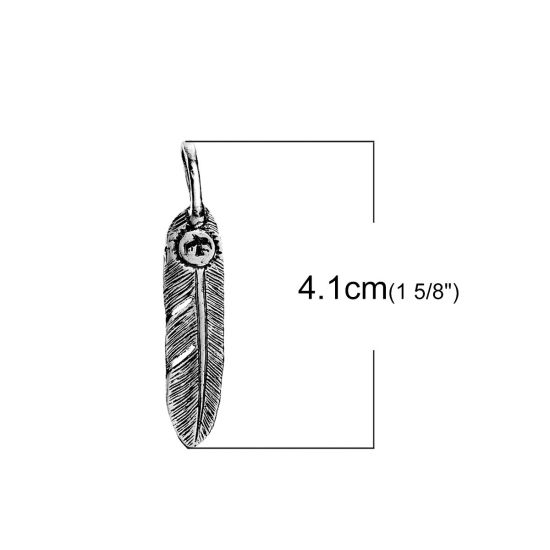 Image de Pendentif en Laiton Plume Aigles Argent Vieilli 41mm x 8mm, 2 Pcs