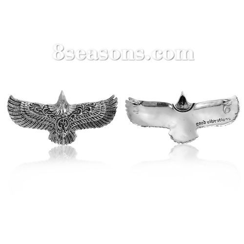 Picture of Brass 3D Connectors Findings Eagle Antique Silver Color Message Carved 68mm(2 5/8") x 34mm(1 3/8"), 1 Piece