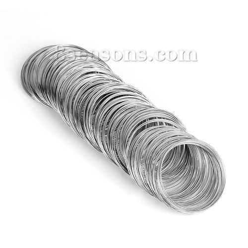 Picture of Steel Wire Beading Wire Bracelets Components Round Silver Tone 0.6mm(gauge 22), 4.5cm(1 6/8") Dia. 300 Loops
