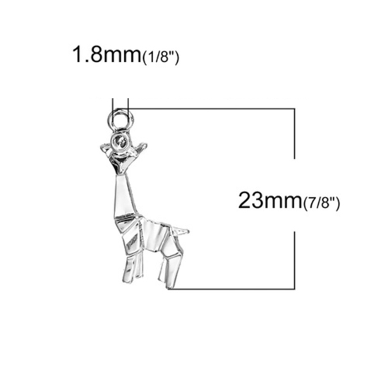 Picture of Zinc Based Alloy Origami Charms Giraffe Animal Silver Plated (Can Hold ss6 Pointed Back Rhinestone) 23mm( 7/8") x 10mm( 3/8"), 5 PCs