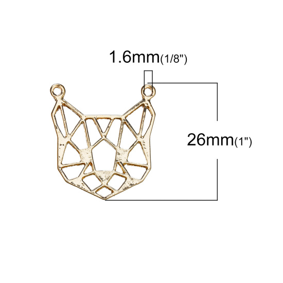 Picture of Zinc Based Alloy Origami Connectors Findings Cat Animal Gold Plated Hollow 26mm x 24mm, 5 PCs