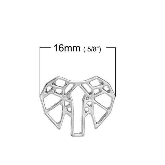 Image de Connecteur de Bijoux Origami en Alliage de Zinc Tête d'Eléphant Argenté Creux 16mm x 13mm, 5 Pcs