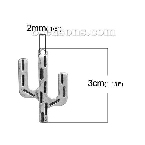 Изображение Цинковый Сплав Подвески Кактус Античное Серебро 30мм x 20мм, 5 ШТ