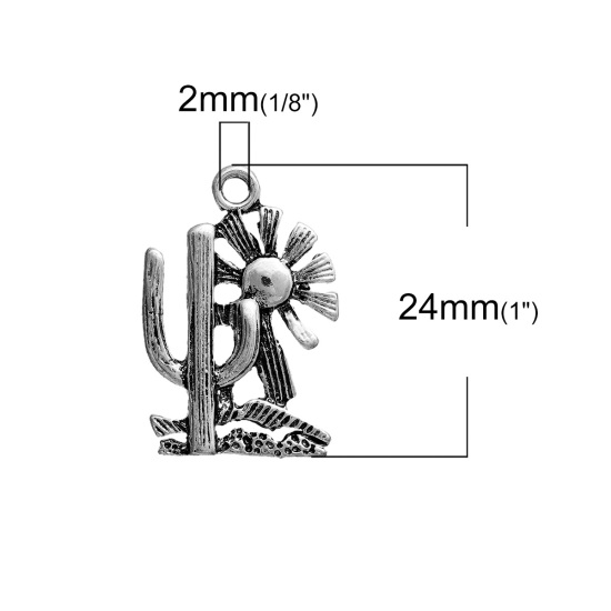 Picture of Zinc Based Alloy Charms Cactus Antique Silver Color Sun 24mm(1") x 16mm( 5/8"), 5 PCs