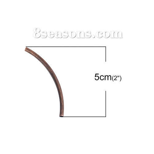 Изображение Латунь Бусины Трубы Медный Выгиб 50мм x 3мм, Отверстие:примерно 2.5мм, 20 ШТ                                                                                                                                                                                  