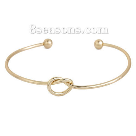 Open Cuff Bangles Bracelets Gold Plated Knot 18cm(7 1/8") long, 1 Piece